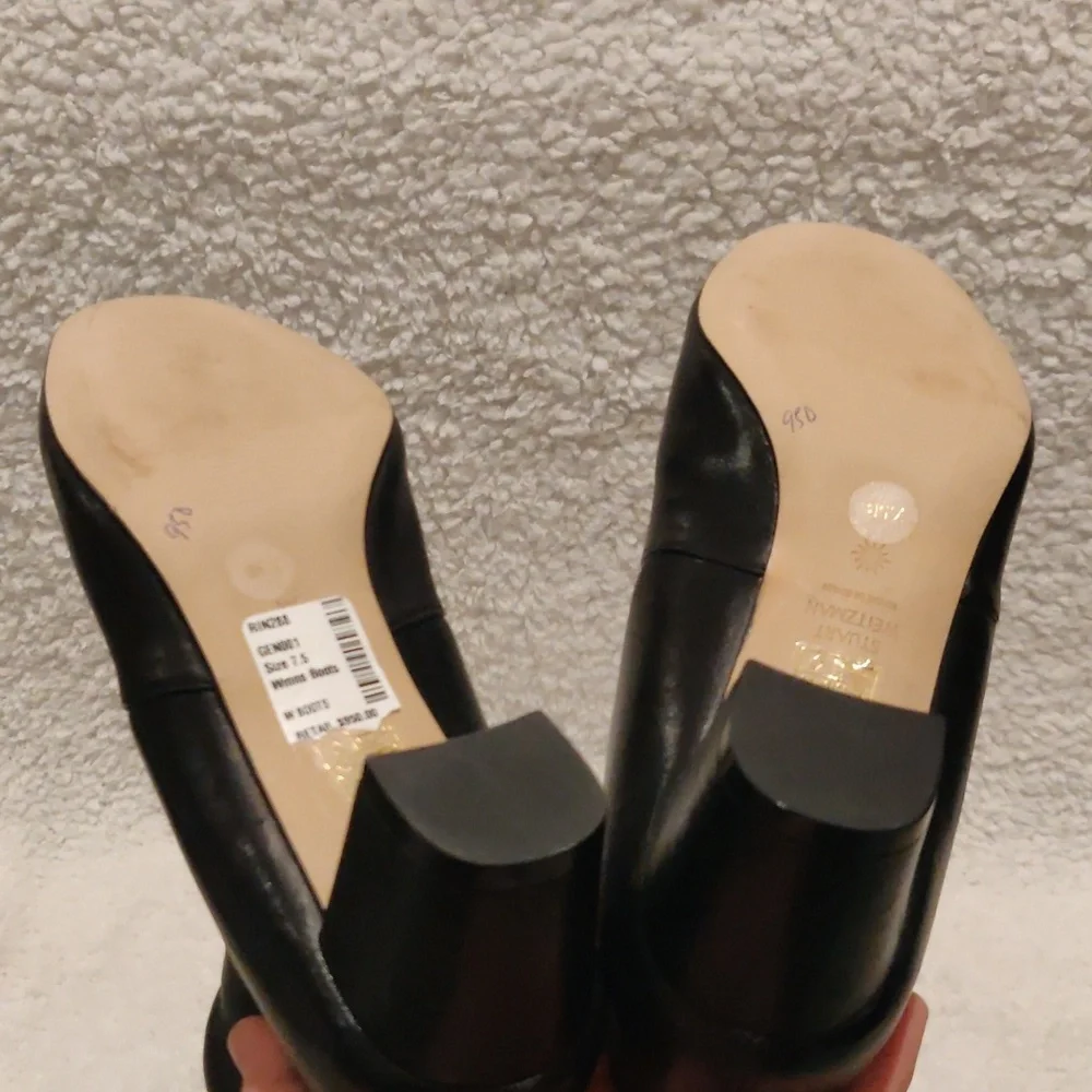 New!Designer Stuart Weitzman Black Leather Over The Knee Pull On Boots Y2K Retr